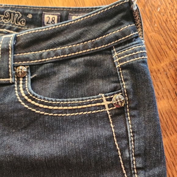 Miss Me Womens 28 Easy Boot Jeans JE5685ER Dark Blue Embroidered Studded - Picture 3 of 12